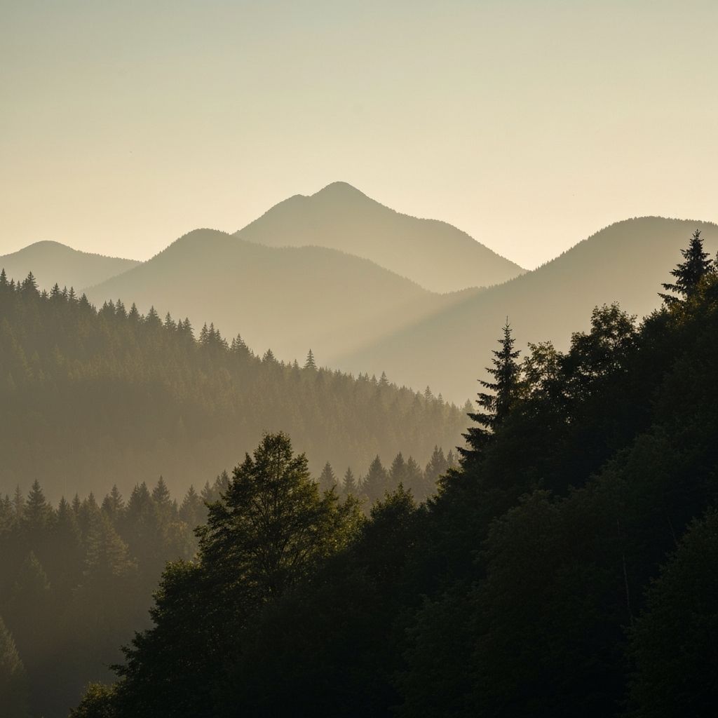Paisaje natural sereno con montañas y bosque